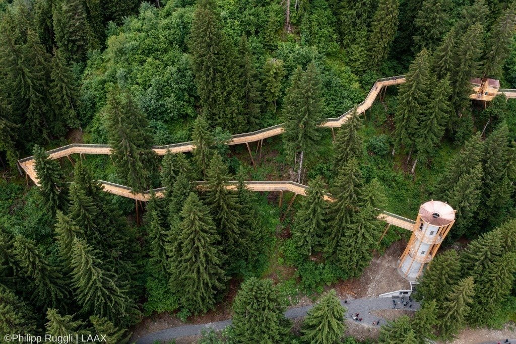 Aerial view of the way of the dragon walkway in Switzerland.