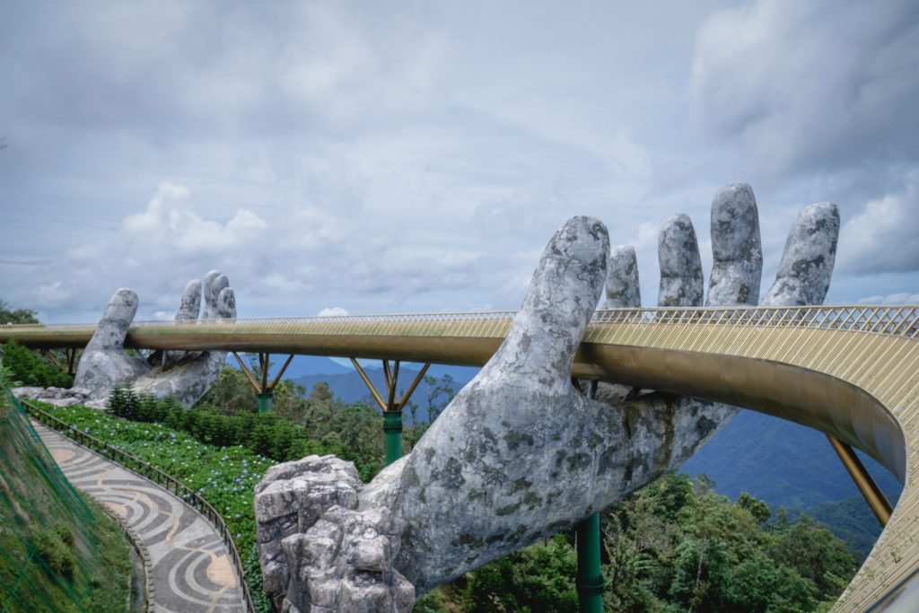 The golden hands bridge in Vietnam.