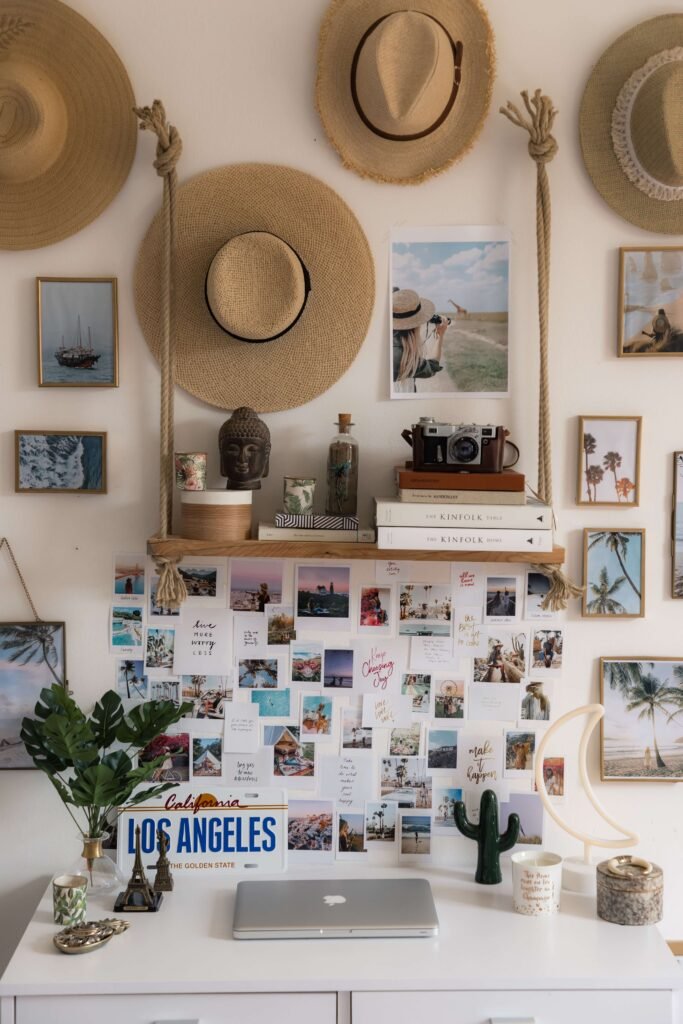 An example of a physical vision board as a statement wall in a bedroom.