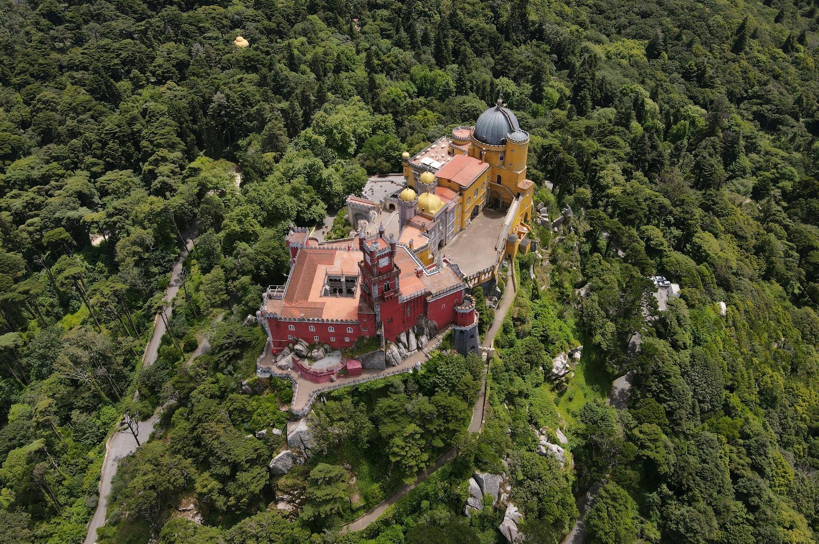 Drone Shot of the Pena Palace, Sintra, Portugal