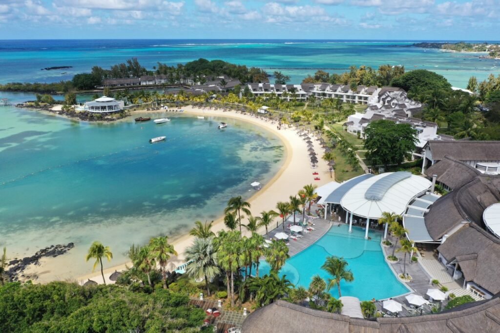 An aerial view over LUX* Grand Gaube.