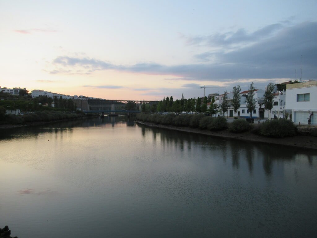 A view of Tavira at sunset.